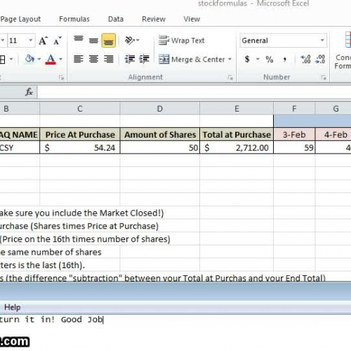 Stock Formulas in Excel