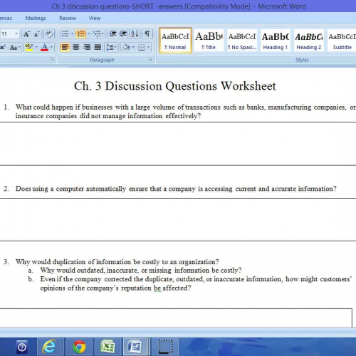 Ch. 3 Discussion Questions Worksheet - Review