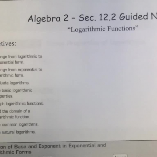 12.2 Part 1 Logarithmic Functions
