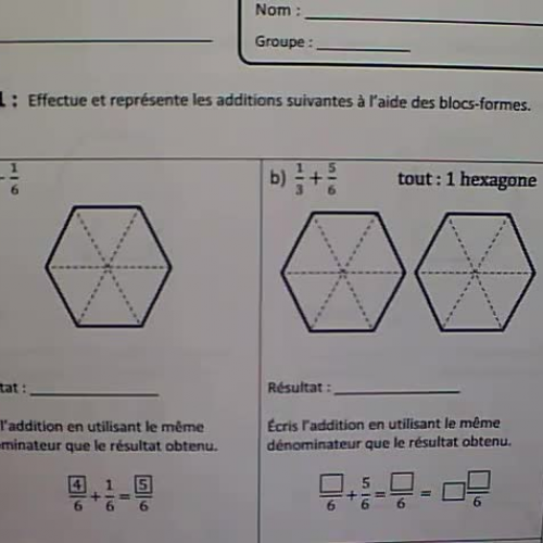 Vidéo  exercices addition de fractions blocs formes