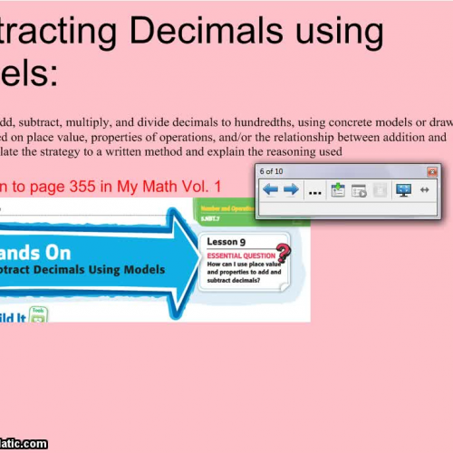 Subtract decimals with models