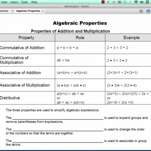 Algebra I:  Algebraic Properties