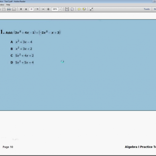 Question 1 - Tennessee EOC Practice Test 2 - Algebra  1 - (