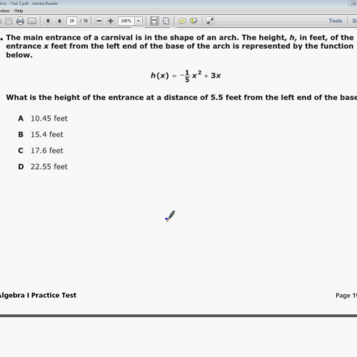 Question 10- Tennessee EOC Practice Test 2 - Algebra 1 - ("New" Practice Test Question 10")