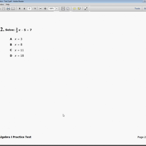 Question 12- Tennessee EOC Practice Test 2 - Algebra 1 - ("New" Practice Test Question 12")