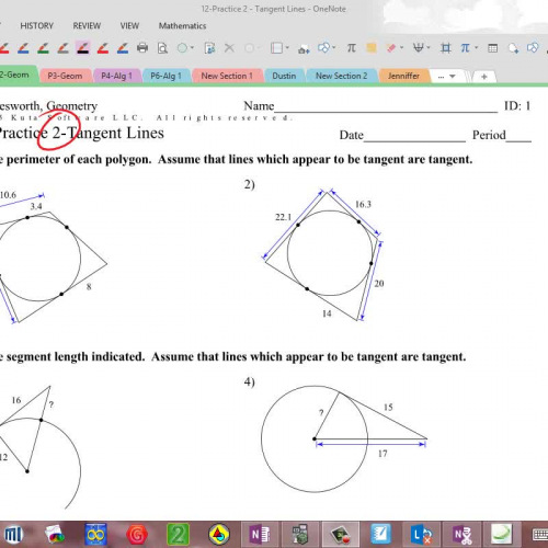 12-1 Practice on Tangent lines