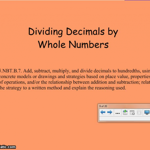 Dividing decimal numbers by whole numbers with models and place vlaue