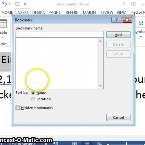 word 2013 creating bookmark