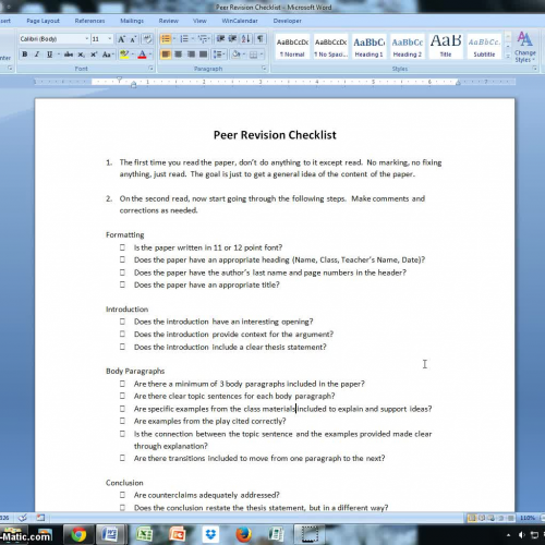 Sports Literature - Peer Revision Checklist