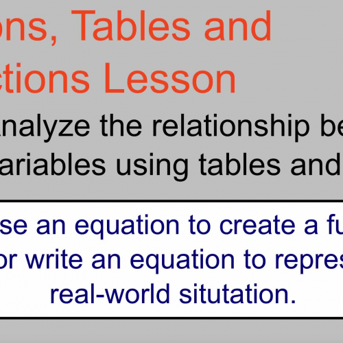 Equations, Functions and Tables Lesson 