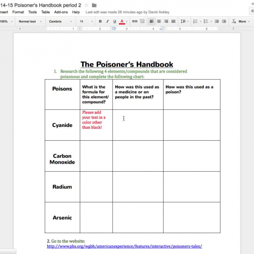 Poisoner's Handbook Google doc access
