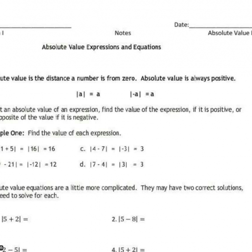 A1 Absolute Value Day 1