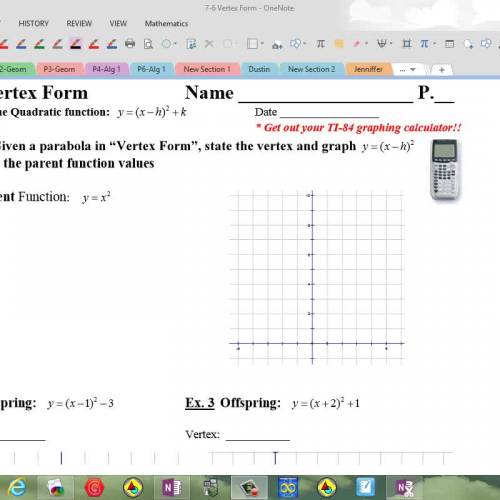 Graphing Parabolas in Vertex Form