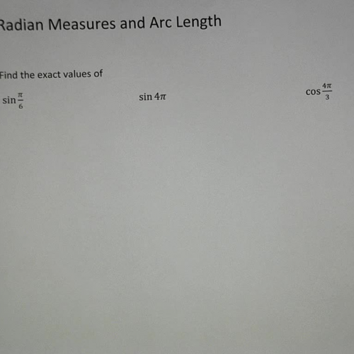 Finding Cosine and Sine Angles in Radians Ex 3