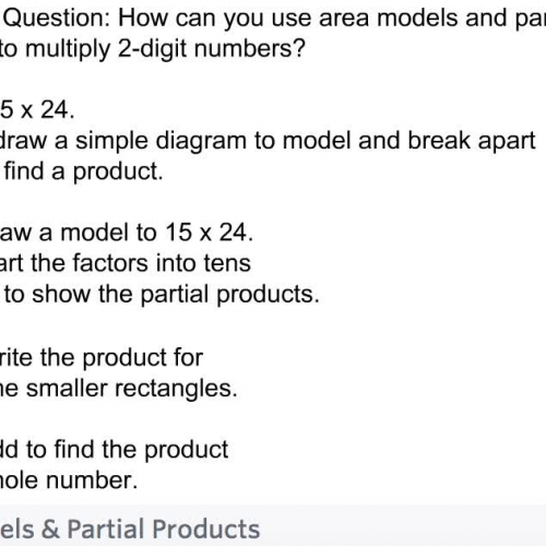 Fourth Grade - Lesson 3.3 Multiplying Using Area Models and Partial Products