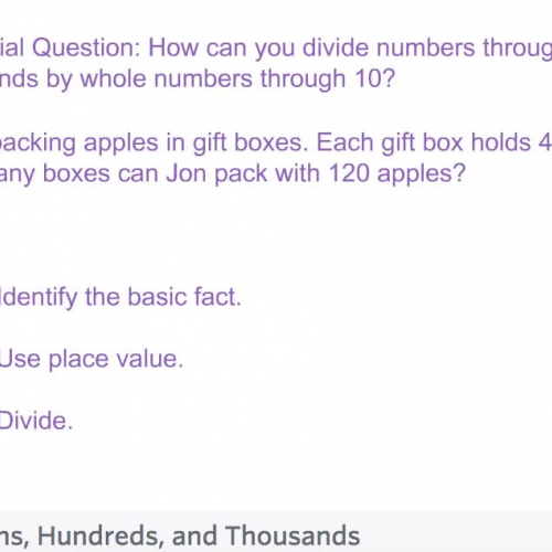 Fourth Grade - Lesson 4.4 Dividing Tens, Hundreds, and Thousands