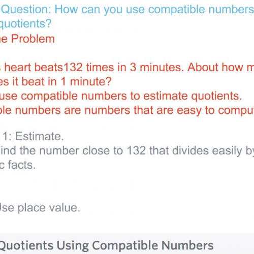 Fourth Grade - Lesson 4.5 Estimating Quotients Using Compatible Numbers