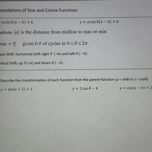 Translations of Sine and Cosine Functions Ex 1