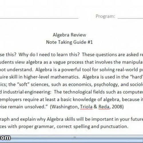 Algebra 1 Review:  Vocabulary