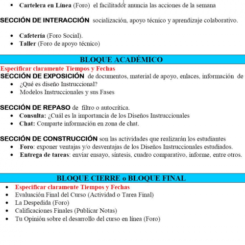 Estructura de un curso en línea según PACIE