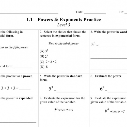 1.1 – Powers and Exponents Practice Tutorial