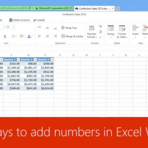 Three ways to add numbers in Excel Online 