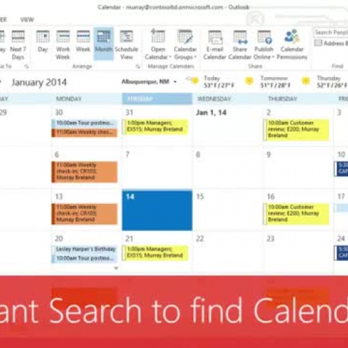 Use Instant Search to find Calendar items