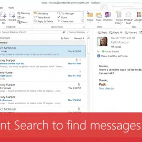 Use Instant Search to find messages and text