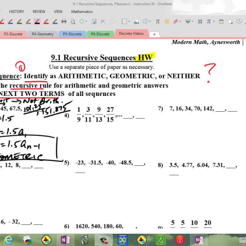 Recursive Sequence HW