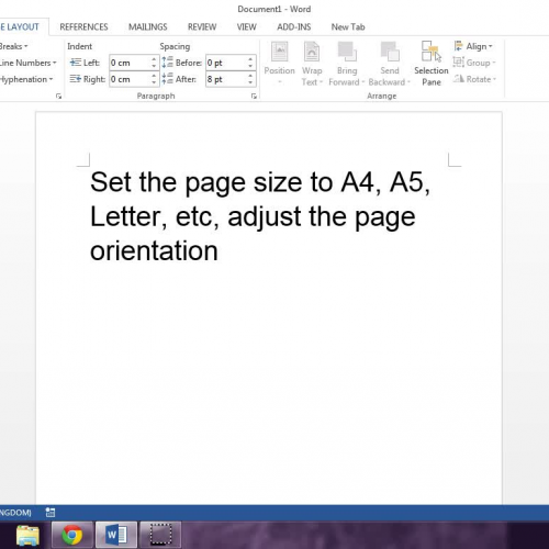 How to change page layout and page size