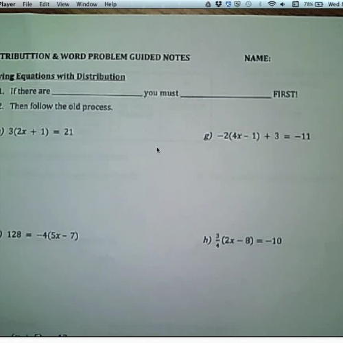 Solving Equations with Distribution and Word Problem