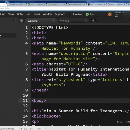 Lab 3-2 - Video 2 - Assigning inline CSS attribute values to the  tag in HTML