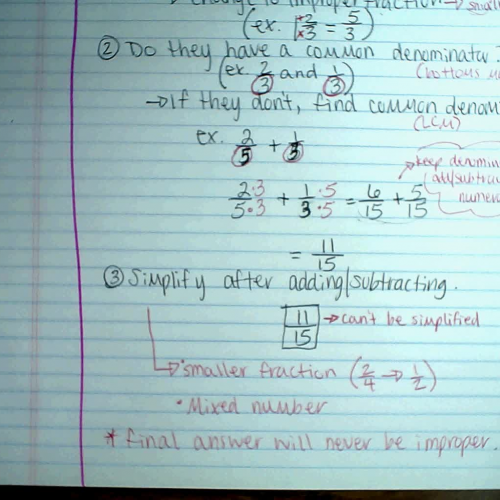 Adding and Subtracting Fractions C-Notes