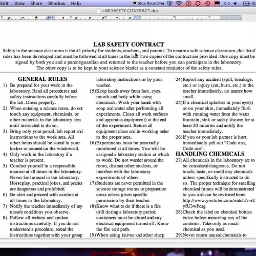 Review of Lab Safety Contract