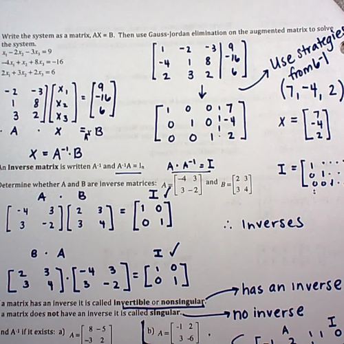 6-2 Notes Part 3:  Inverses & Determinant  on a TI-84 Calculator