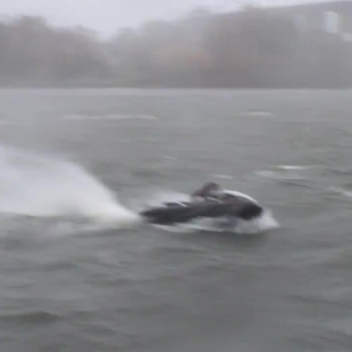 Crazy Person Riding Jet Ski In Hurricane Patricia