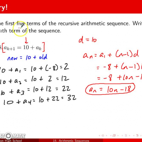 Pre-Calc @ Harrison: Learning Target 15, Arithmetic Sequences and Series, Day 1, Pt 2