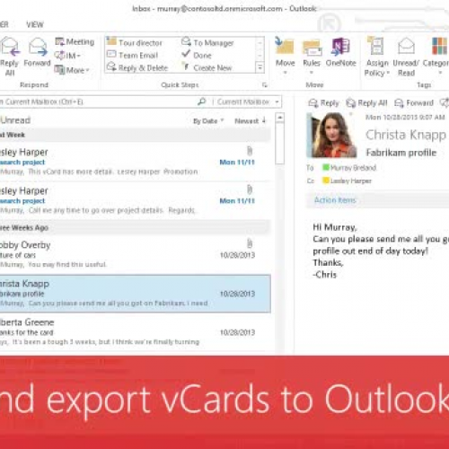 Import and export vCards to Outlook contacts