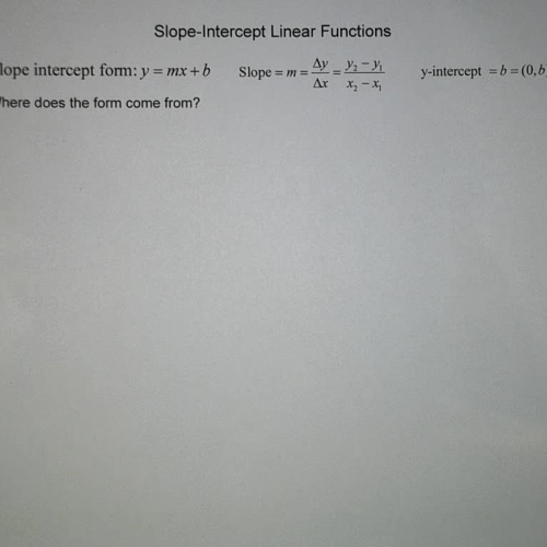 L2 E01 Developing Slope-Intercept form of Linear Function