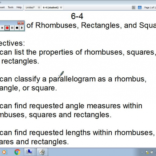 6-4 Properties of Rhombuses, Rectangles and Squares