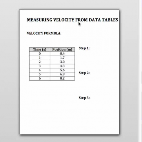 Finding Velocity from a Data Table