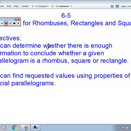 Section 6-5: Properties of Rhombuses, Rectangles and Squares