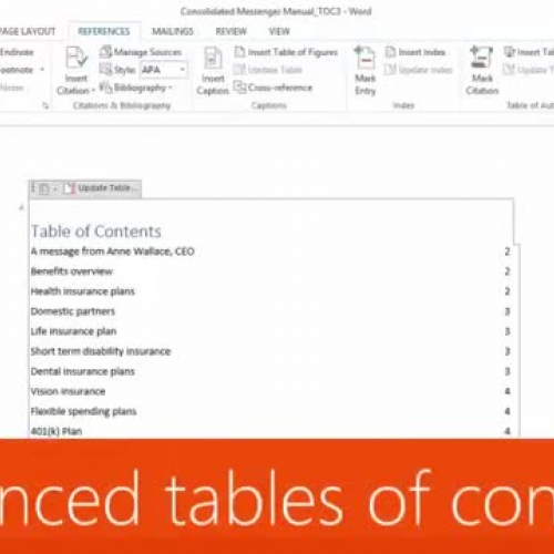 Advanced tables of contents