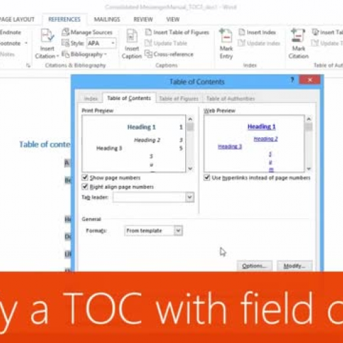 Modify a TOC with field codes