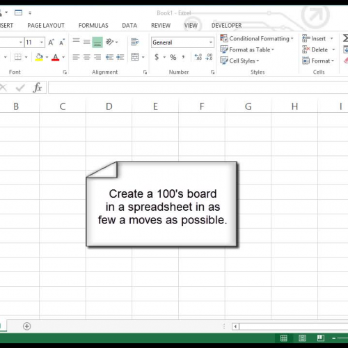 Shortest number of steps to create a 100 board cell set in excel