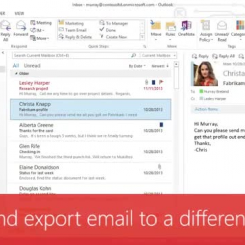 Import and export email to a different account