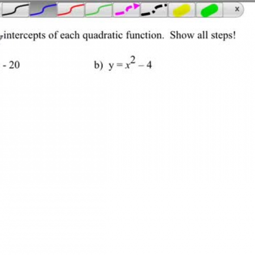  Finding x-intercept of quadratic functions given an equation : Solving algebraically