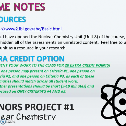 EXTRA CREDIT OPTION Details for Honors Project 1, Nuclear Chemistry