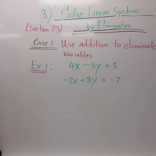 Algebra 1B Lesson 19 Solve System of Equations by Elimination Method Part 1