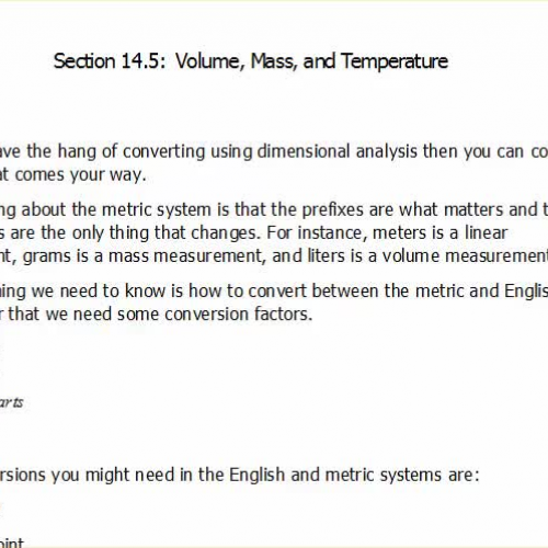 Volume, Mass, Temperature